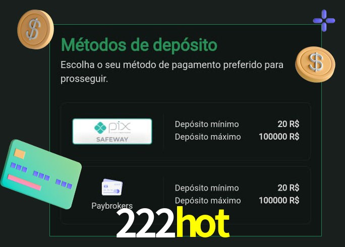O cassino 222hot oferece uma grande variedade de métodos de pagamento